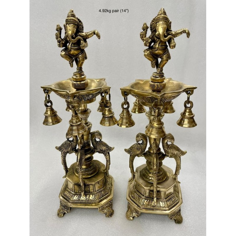 Stylish Diya Pair of Ganesha with Parrot and bells