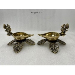 Peacock with Leaf Design base  Brass Deepa Pair