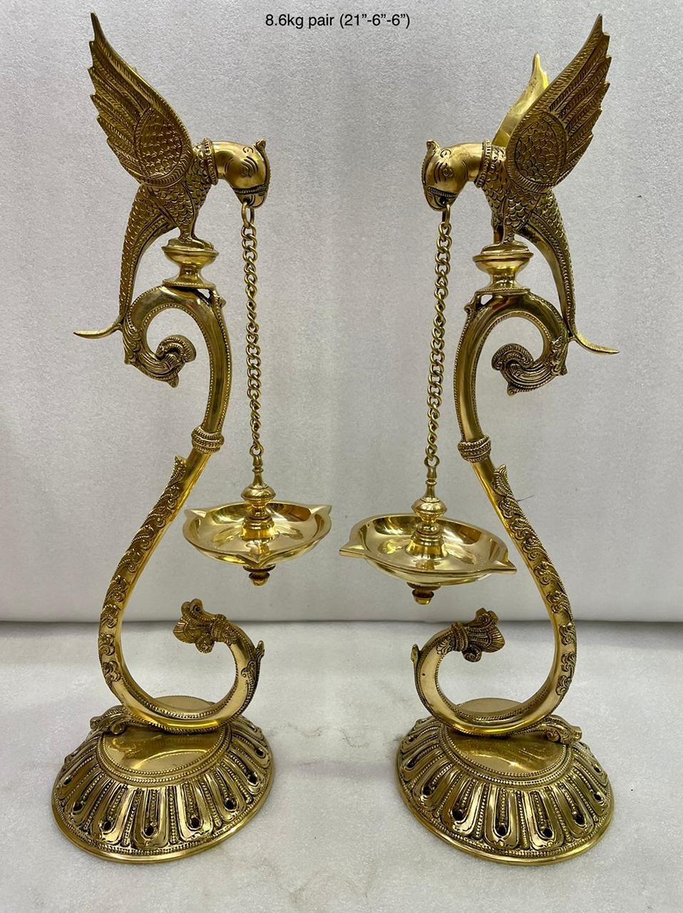 brass parrot diya