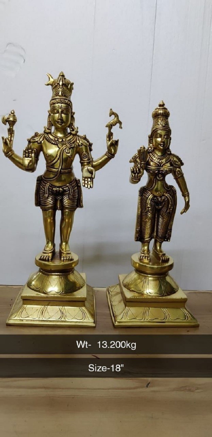 Shiva Parvathi Standing brass statue