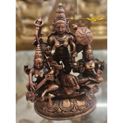 Durga with Lakshmi and Saraswathi Copper Statue