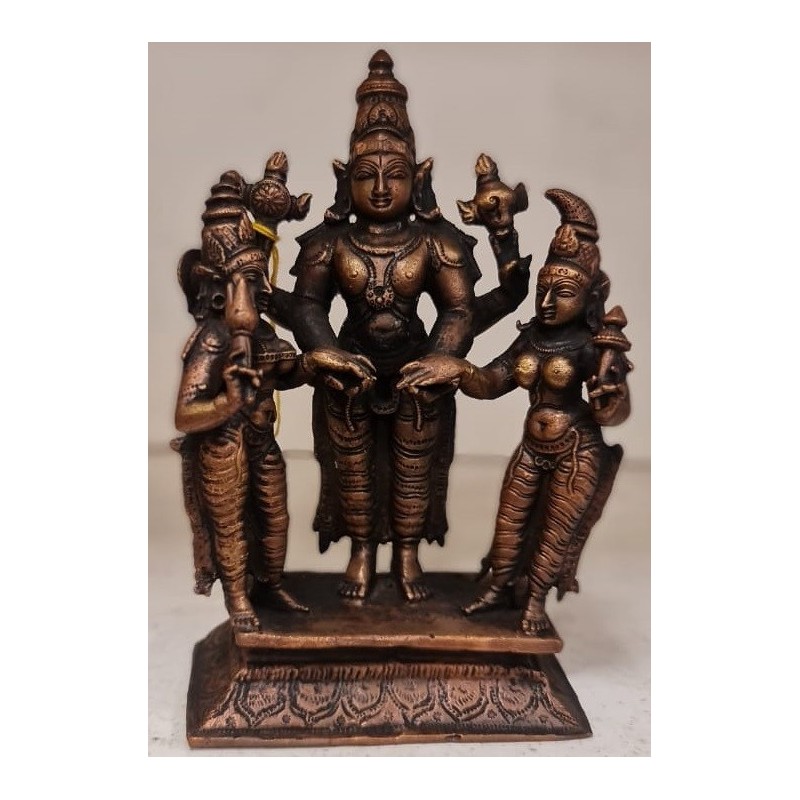 Vishnu Kalyana with Sridevi and Bhudevi Copper Statue