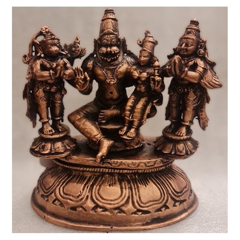 Lakshmi Narasimha with Hanuman and Garuda Copper Statue