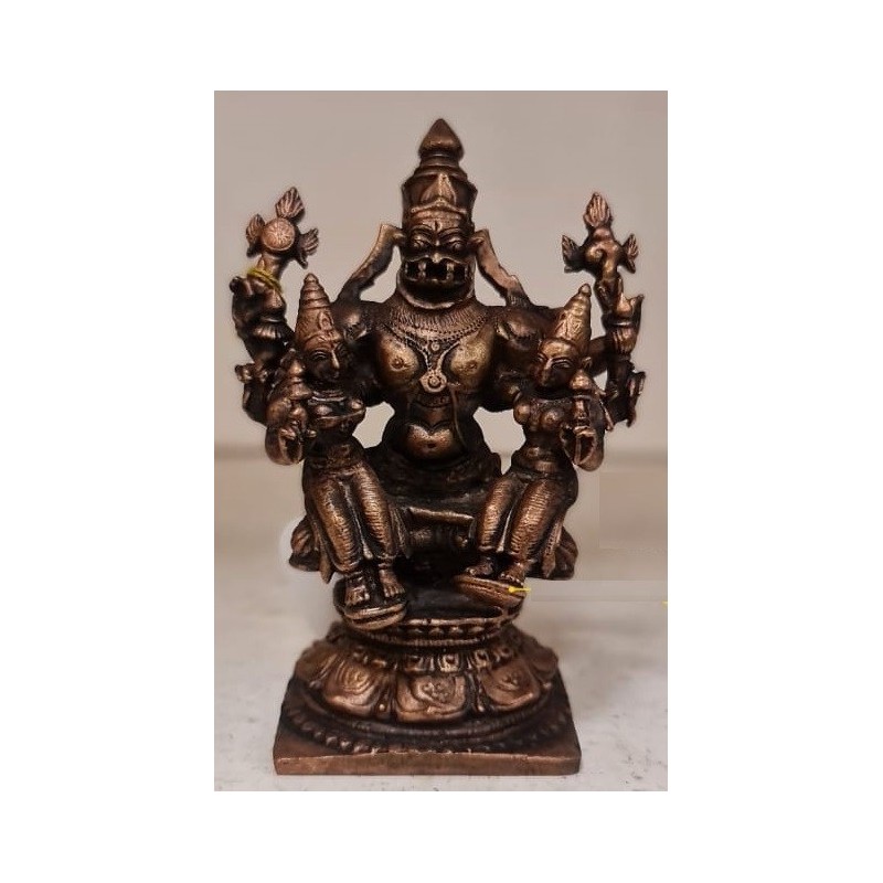 Narasimha with Sridevi and Bhudevi Copper Statue