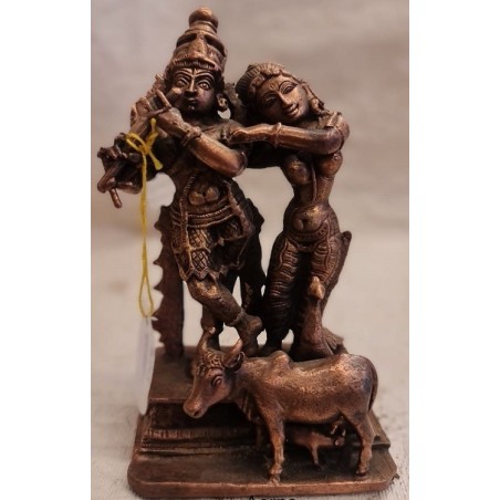 Radha and Krishna with Cow Copper Statue