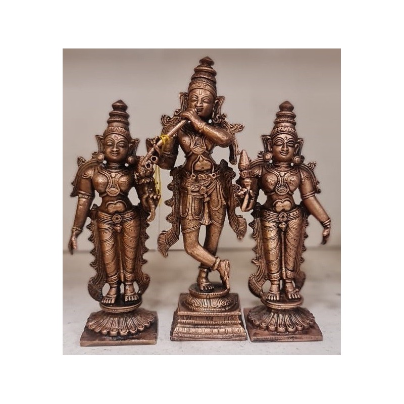 Radha Rukmini with Krishna Copper Statue