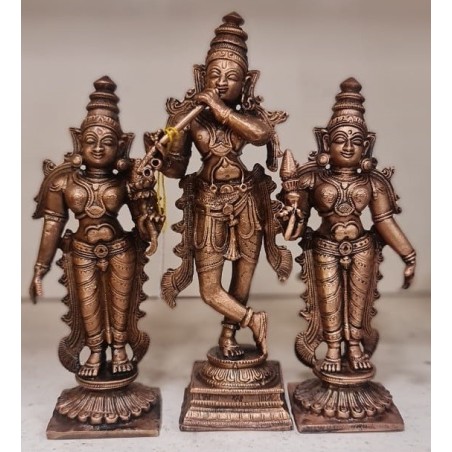 Radha Rukmini with Krishna Copper Statue