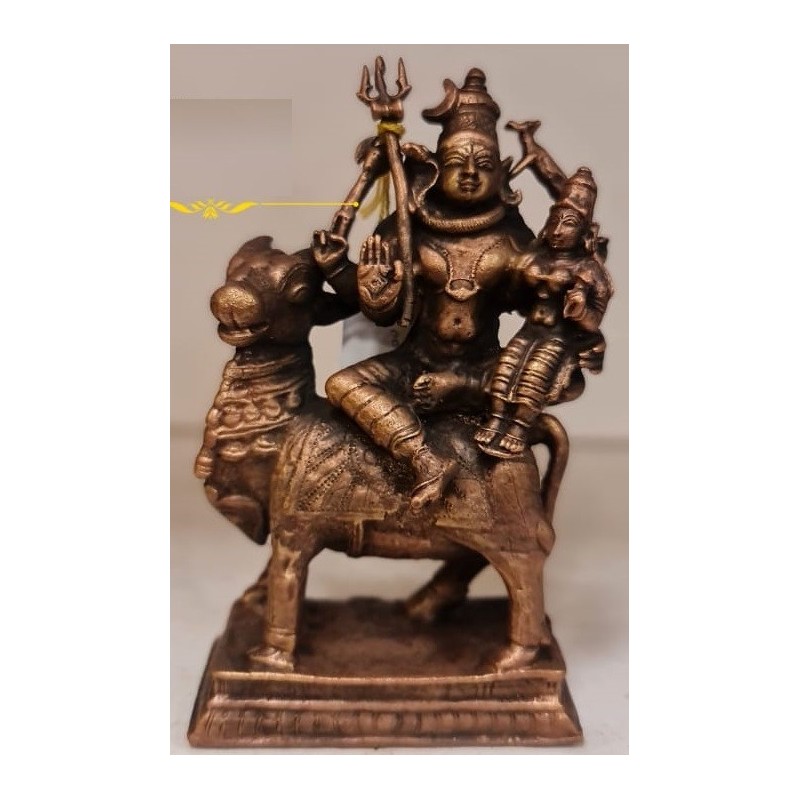 Shiva Parvathi on Nandhi Copper Statue