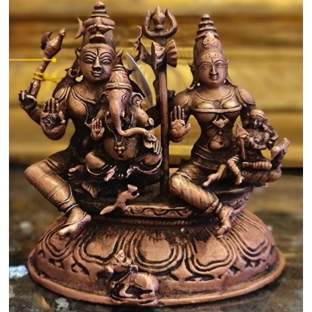 Shiva Parvathi with Ganesha Karthikeya Copper Statue