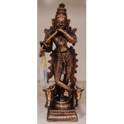 Sri Krishna with Cow Copper Statue