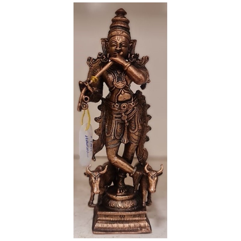 Sri Krishna with Cow Copper Statue
