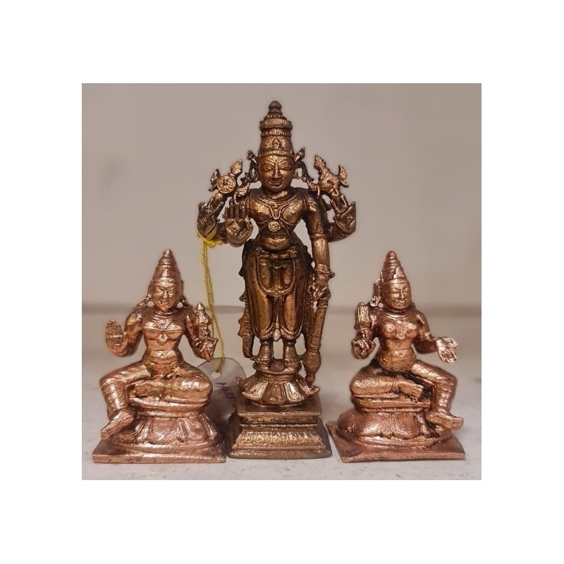 Vishnu with Sridevi Bhudevi sitting posture Copper Statue