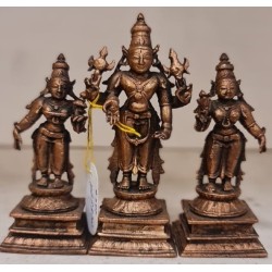 Sree Vishnu Sridevi Bhudevi Copper Statue