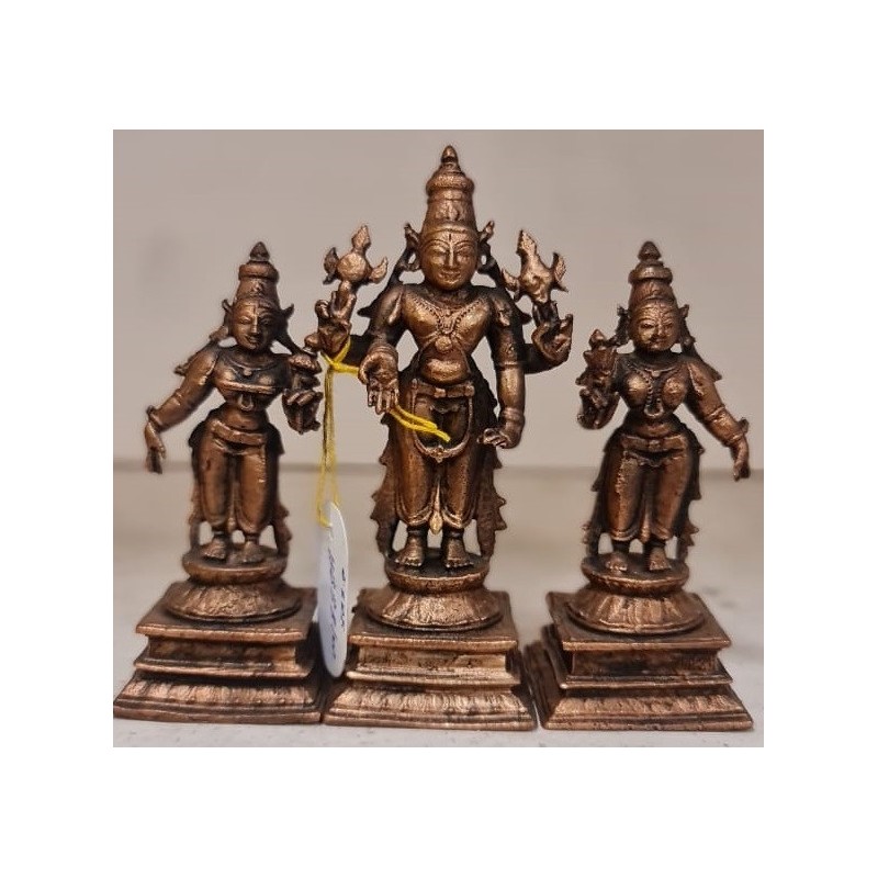 Sree Vishnu Sridevi Bhudevi Copper Statue