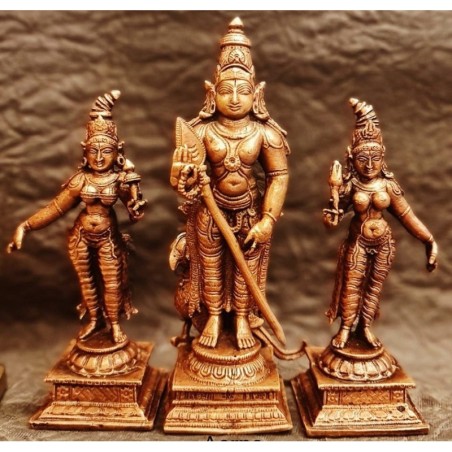 Subramanya with Valli and Devayani Copper Statue