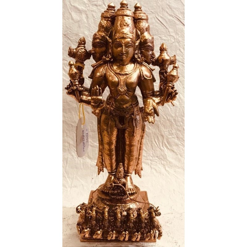 Surya Deva with three faces Copper Statue