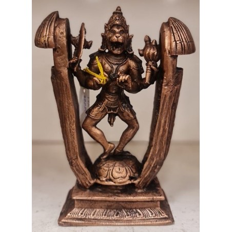 Ugra Narasimha Erupting from Pillar Copper Statue