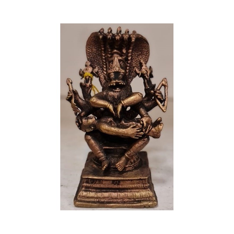 Ugra Narasimha Slitting Hirnyakashap back Sheshanaga Copper Statue