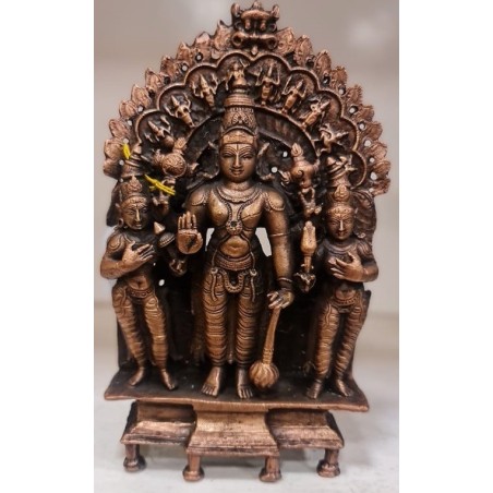 Sridevi Bhudevi Vishnu with Dashavatara Prabhavali Copper Statue