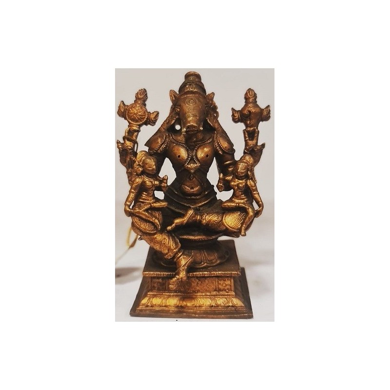 Varaha with Lakshmi and Bhudevi Copper Statue