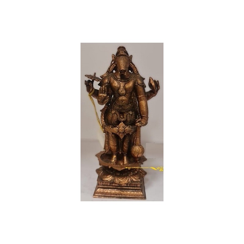 Varaha with Shanka Chakra and Mace Copper Statue