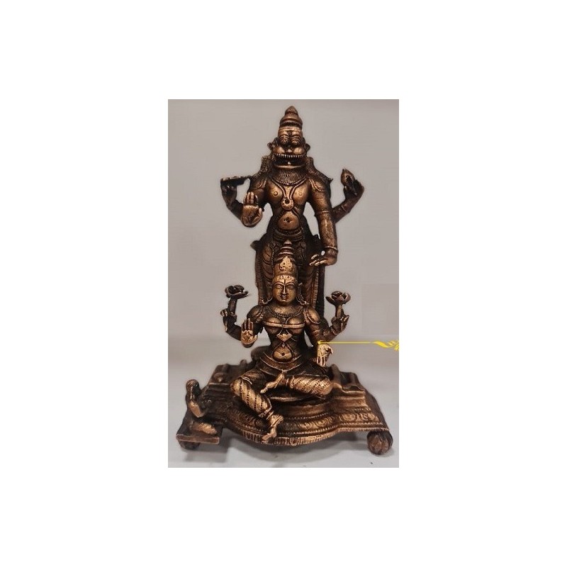 Narasimha with Sree Lakshmi sitting posture Copper Statue