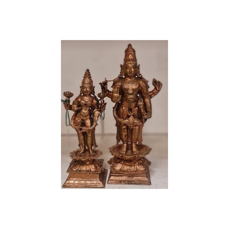 Sree Lakshmi and Vishnu Standing on Lotus Copper Statue
