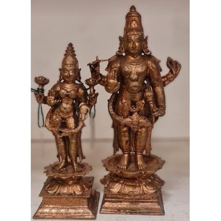 Sree Lakshmi and Vishnu Standing on Lotus Copper Statue