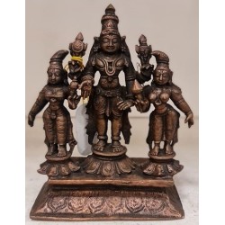 Vishnu with Sridevi Bhudevi on single platform Copper Statue
