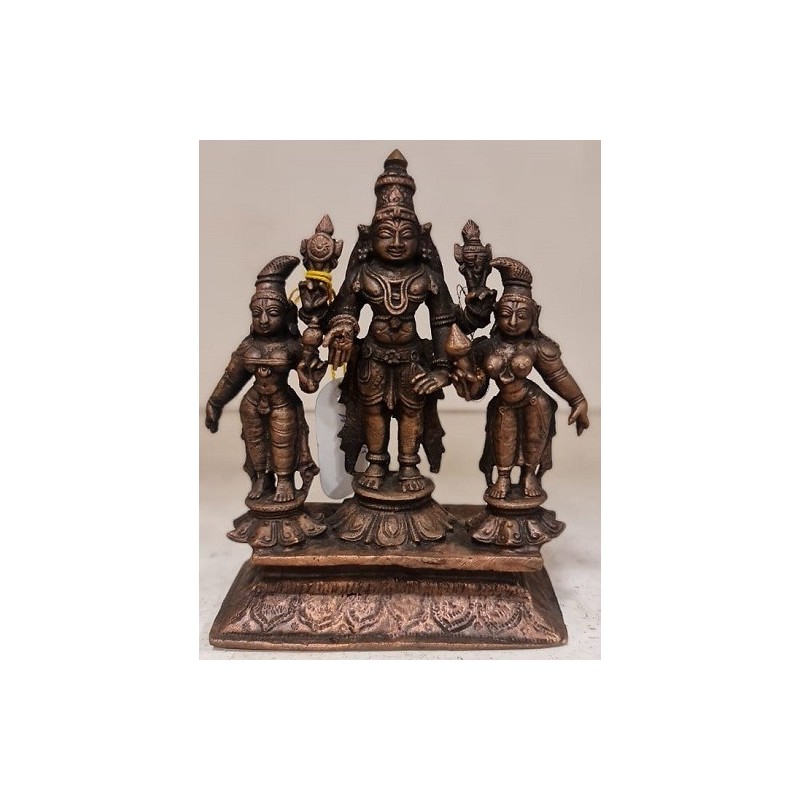 Vishnu with Sridevi Bhudevi on single platform Copper Statue