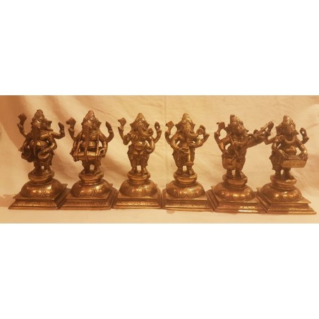 Standing 7 inches height Brass Ganesha Musician set of Six
