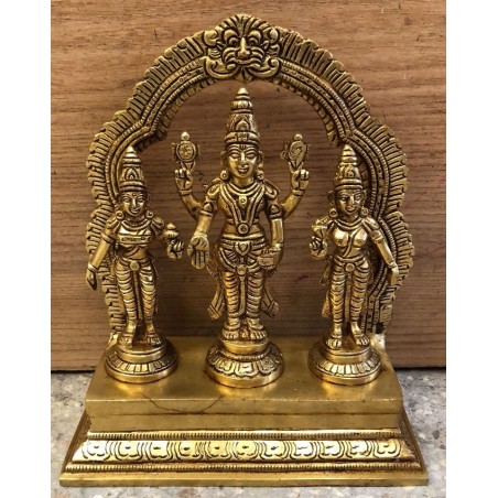 8 Inches Height Lord Vishnu with Sridevi Bhudevi Brass Statue