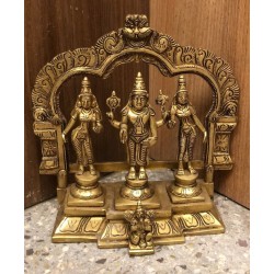 9 Inches Height Lord Vishnu with Sridevi Bhudevi Brass Statue