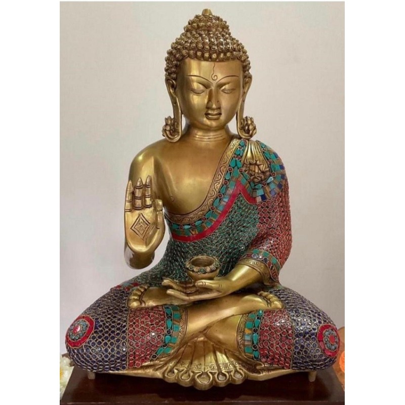 21 inches Stone finish Brass Buddha Statue
