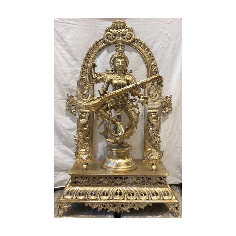Bronze Statue of Natya Saraswathi with Prabhavali