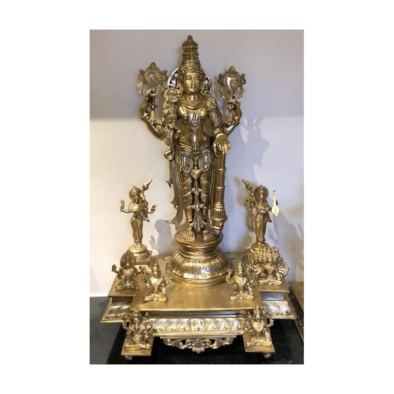 Bronze Statue of Maha Vishnu with other Gods