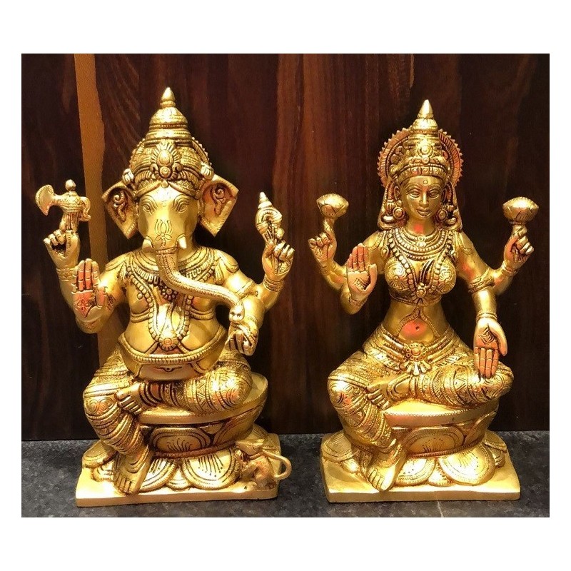 12 Inches Sri Ganesha and Lakshmi Brass Statue