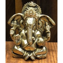 4 inch broad ear Ganesha with crown Brass Statue