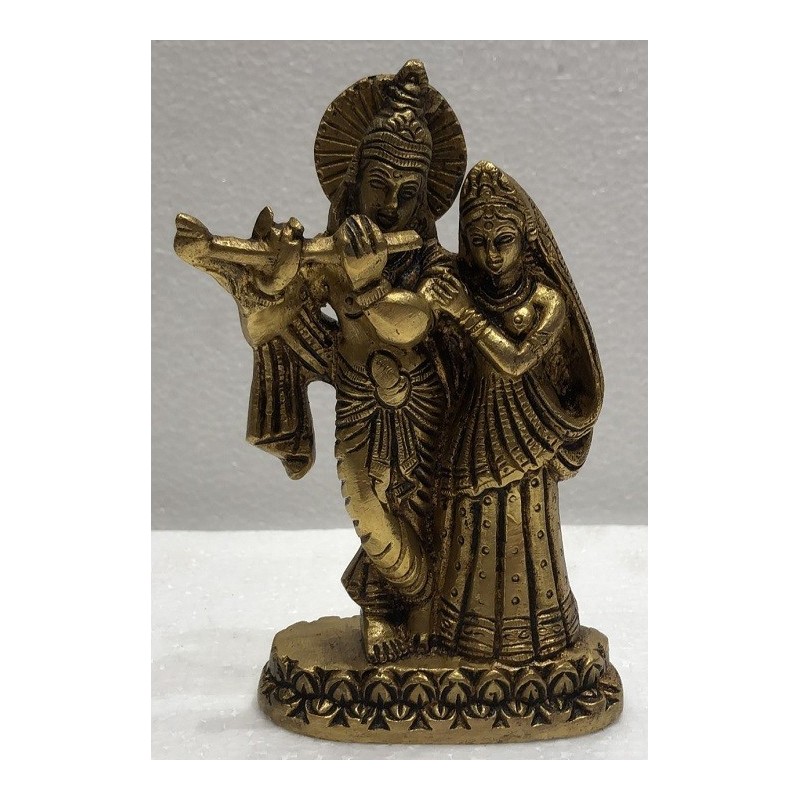 5 Inches Krishna with Radha Brass Statue