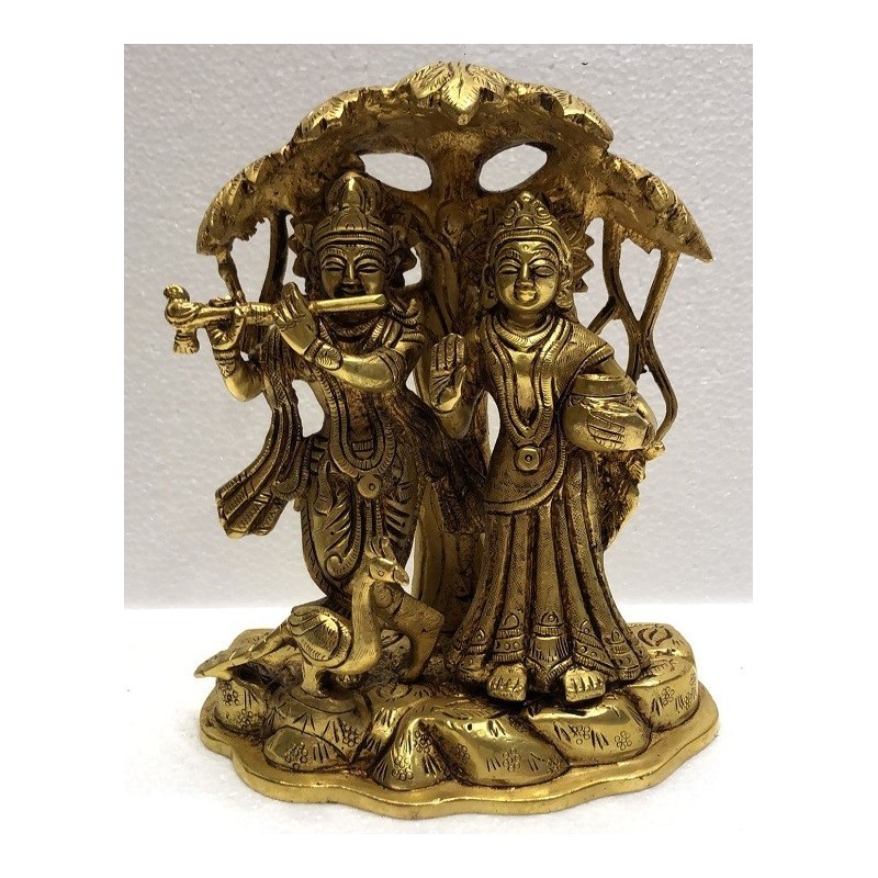 7 Inches Radha and Krishna Under Tree Brass Statue