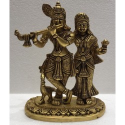 8 Inches Radha and Krishna With Peacock Brass Statue
