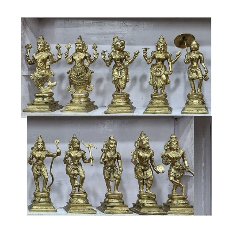 Elegant Finish Dashavatara bronze Statues Set Elegant Finish Dashavatara bronze Statues Set