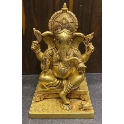 12 inches Height Fine Brass Ganesha Statue with Wide Base