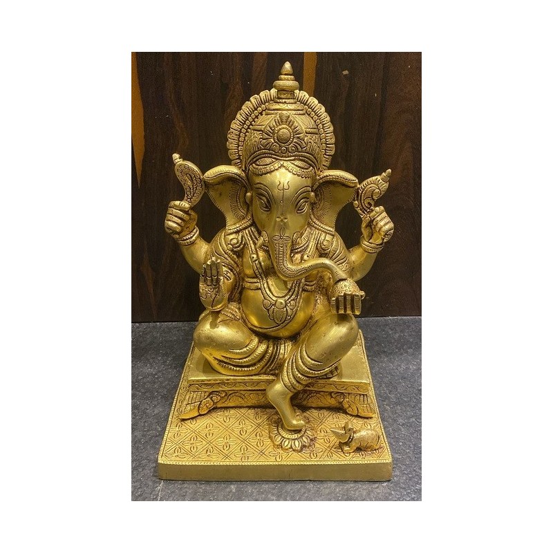 12 inches Height Fine Brass Ganesha Statue with Wide Base