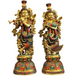 Radha Krishna Coral Brass Idol