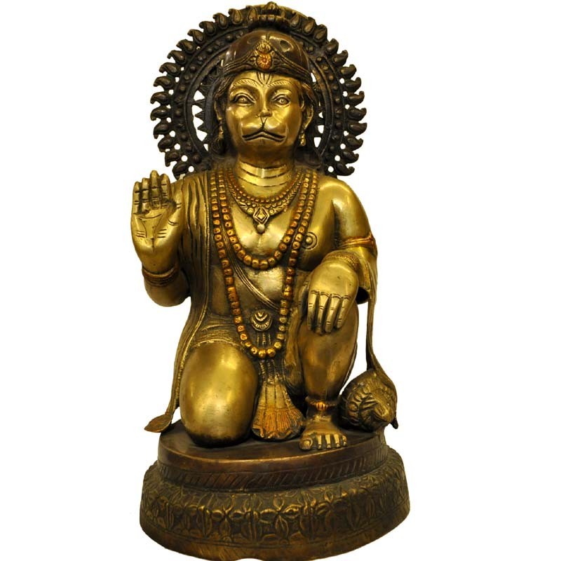 three tone metal lord anjaneya ashirvad pose brass idol