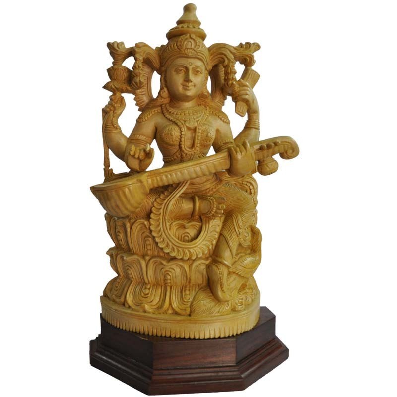 Saraswathi Wooden Statue